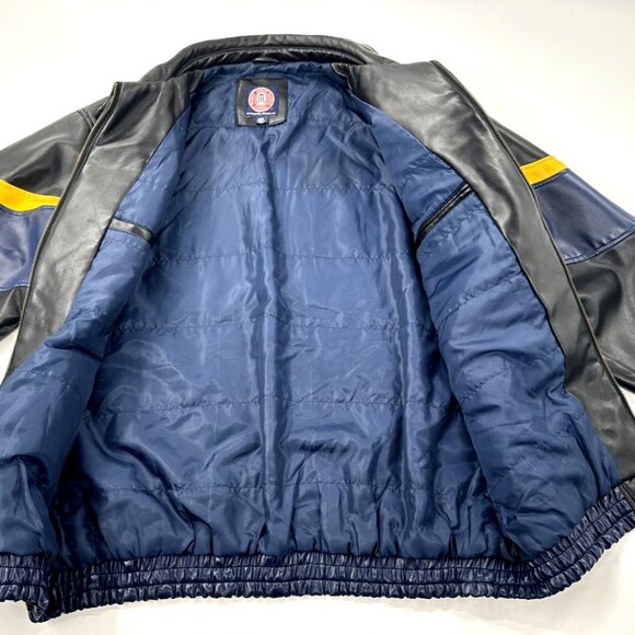 University of Michigan Bomber Jacket Mens Large Faux Leather Sewn Logo Full Zip - Picture 4 of 16